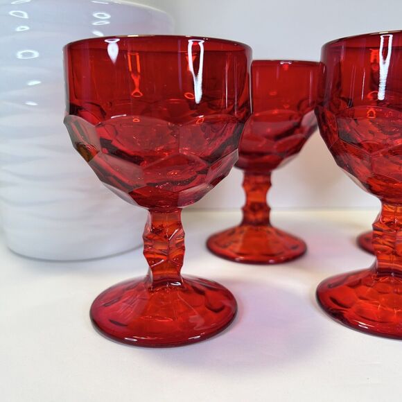 4- Vintage Viking Glass Georgian Ruby Red 4.25” Cordial Drinking Glass Goblet - Picture 3 of 10